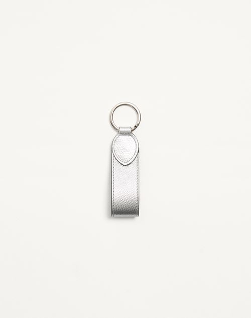 Valentino Garavani - Vlogo Signature Keyring In Grainy Calfskin - Silver - Woman - Bag Charms And Keyrings