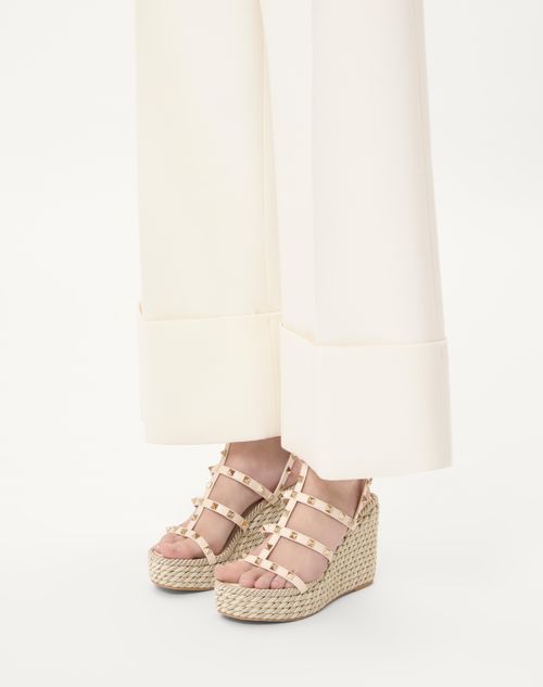 Valentino Garavani - Rockstud Calfskin Wedge Sandal With Straps 95 Mm - Light Ivory - Woman - Espadrilles And Wedges