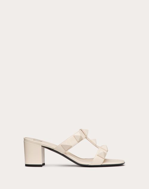 Shop Valentino Garavani Roman Stud Slide Sandal In Calfskin And Tone-on-tone Studs 60mm Woman Light Ivory