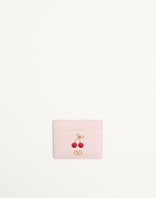 Valentino Garavani - Cherryfic Cardholder In Grainy Calfskin - Rose Quartz - Woman - Wallets And Small Leather Goods