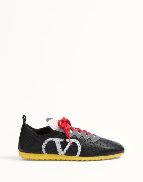 Valentino Garavani Black Sneakers With Asymmetric Toe And Vlogo Detail On The Side In Tech Fabric Ma In Black