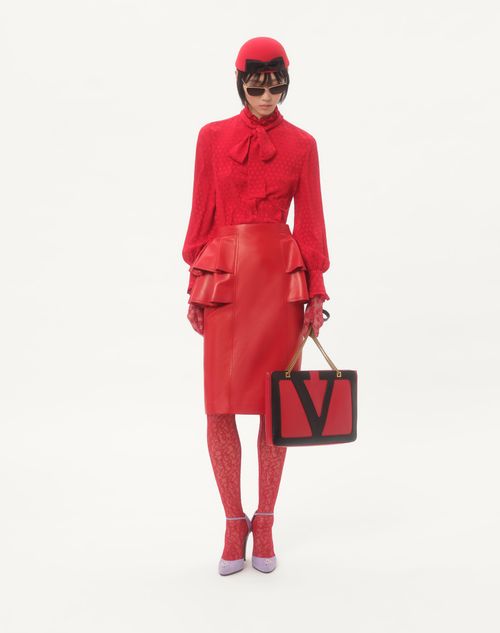 Valentino - Leather Midi Skirt - Red - Woman - Skirts