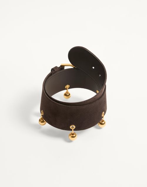 Valentino Garavani - Vlogo Signature Suede Belt 65 Mm - Oak Brown - Woman - Belts