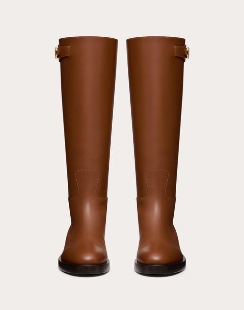 Valentino Garavani - Vlogo The Bold Edition Boot In Calfskin 30mm - Tobacco - Woman - Boots
