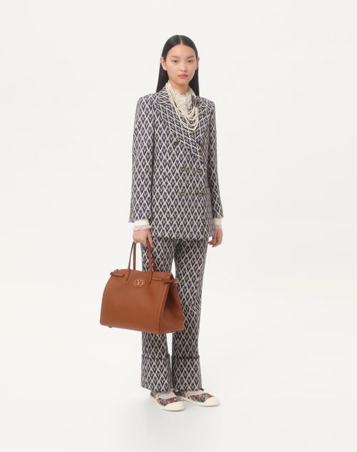 Valentino Garavani - Valentino Garavani Antibes Medium Calfskin Shopping Bag - Tobacco - Woman - Totes