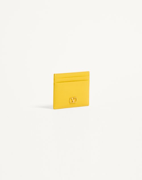 Valentino Garavani - Vlogo Signature Grainy Calfskin Card Holder - Yellow - Woman - Wallets And Small Leather Goods
