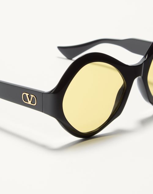 Valentino - Round Acetate Eyewear - Black/yellow - Unisex - Eyewear