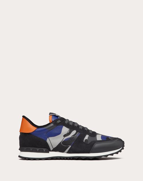Shop Valentino Garavani Camouflage Rockrunner Sneaker In Black/grey/blue/orange