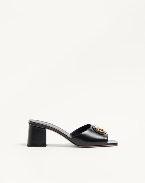 Valentino Garavani Vlogo Signature Slide Sandal In Calfskin 60mm Woman Black 41.5