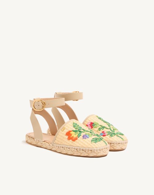 Valentino Garavani - Bribri Raffia Sandal With Floral Embroidery - Beige - Woman - Espadrilles And Wedges