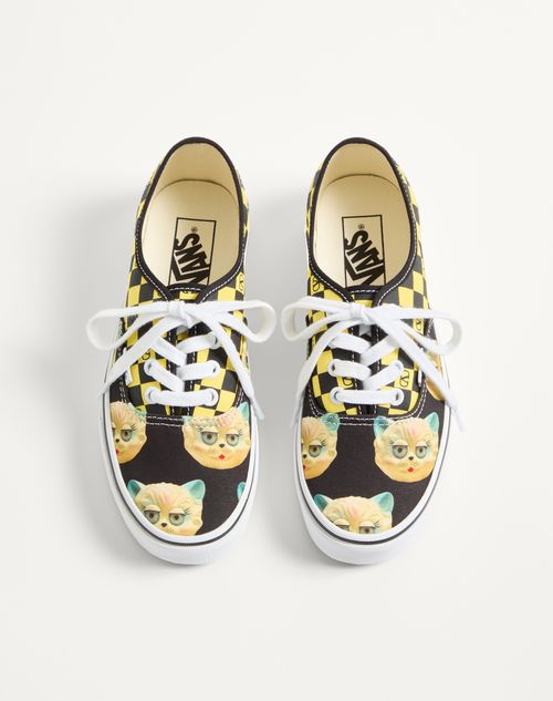 Valentino Garavani - Valentino Garavani And Vans Low-top Fabric Trainer With Vlogo Checkerboard Print And Le Chat De La Maison Print - Black/lemon - Woman - Sneakers