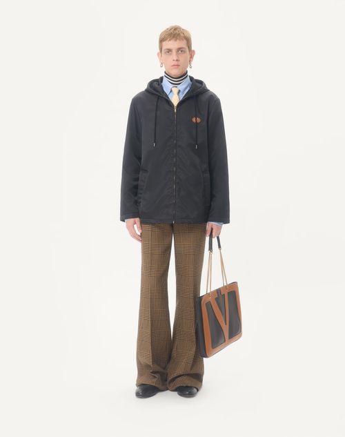 Valentino - Nylon Hooded Windbreaker With Vlogo Patch - Black - Man - Outerwear