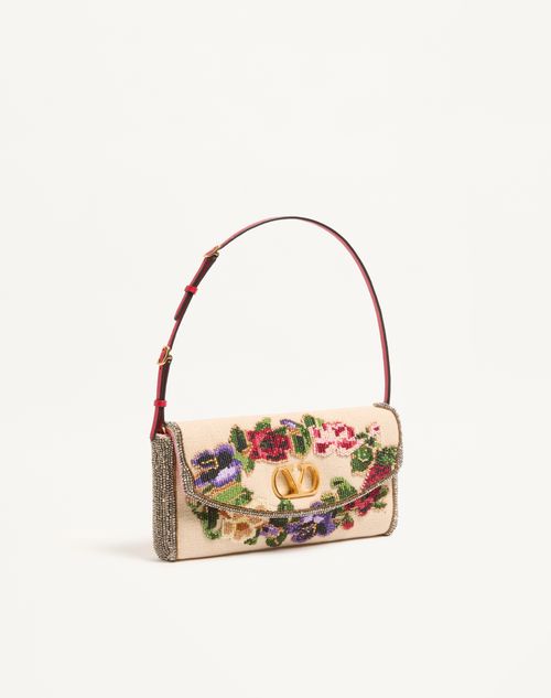 Valentino Garavani - Valentino Garavani Devain Embroidered Small Shoulder Bag - Natural/multicolour - Woman - Shoulder Bags