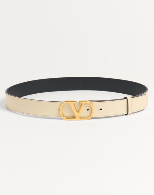 Valentino Garavani Vlogo Signature Belt In Shiny Calfskin 30 Mm Woman Ivory 070 In Ivory