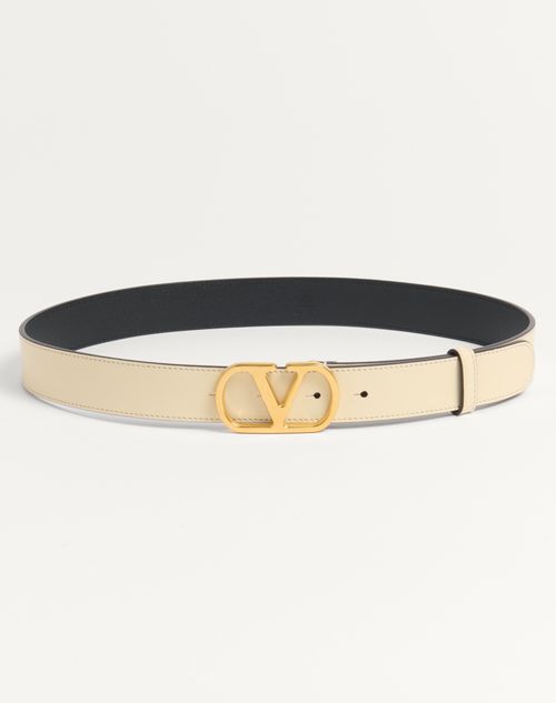 Shop Valentino Garavani Vlogo Signature Belt In Shiny Calfskin 30 Mm Woman Ivory 095