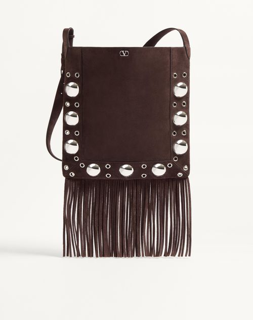 Valentino Fringed Eyelet-embellished Suede Shoulder Bag In Brown