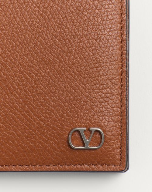 Valentino Garavani - Valentino Garavani Vlogo Signature Grainy Calfskin Wallet - Saddle Brown - Man - Wallets And Small Leather Goods