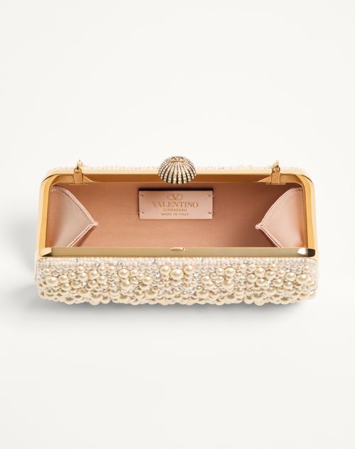 Valentino Garavani - Valentino Garavani Carry Secrets Minaudiere With Pearls And Rhinestones - Crystal/cream - Woman - Clutches