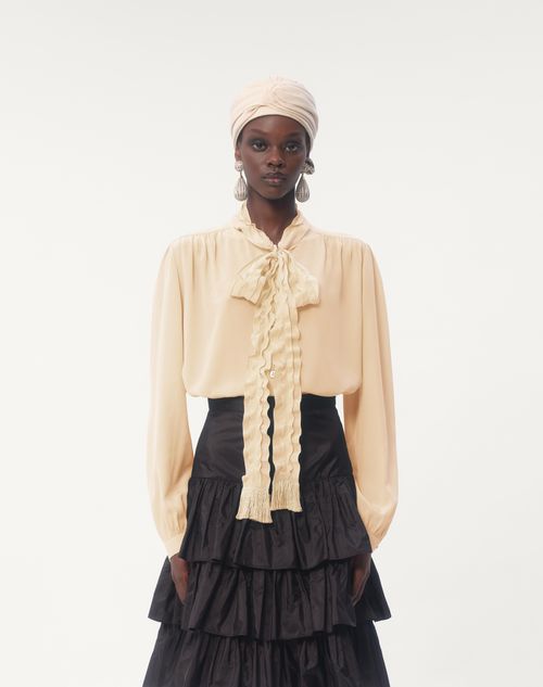 Valentino - Camicia In Crepe De Chine - Betulla - Donna - Camicie E Top