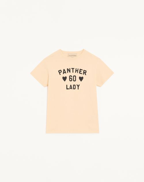 Valentino - Cotton Jersey T-shirt With Panther Lady Print - Birch/black - Woman - T-shirts And Sweatshirts