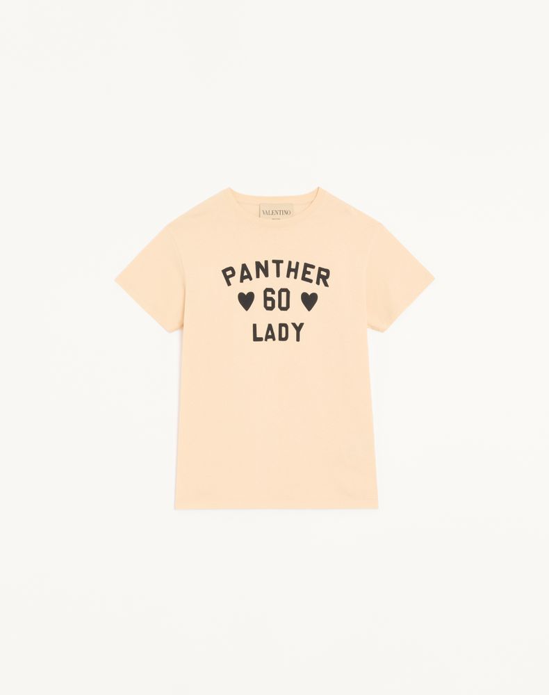 Valentino T-Shirt Aus Baumwolljersey Mit Panther Lady-Print Frau M Birke/Schwarz