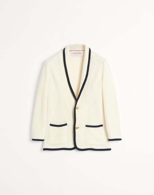 Valentino Single-breasted Wool And Cotton Jacket With Torchon Piping Man Butter/indigo Xxl