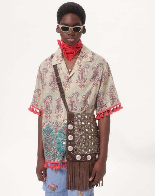 Valentino - Lightweight Linen Bowling Shirt With Voyage Imaginaire Print - Multicolor - Man - Shirts