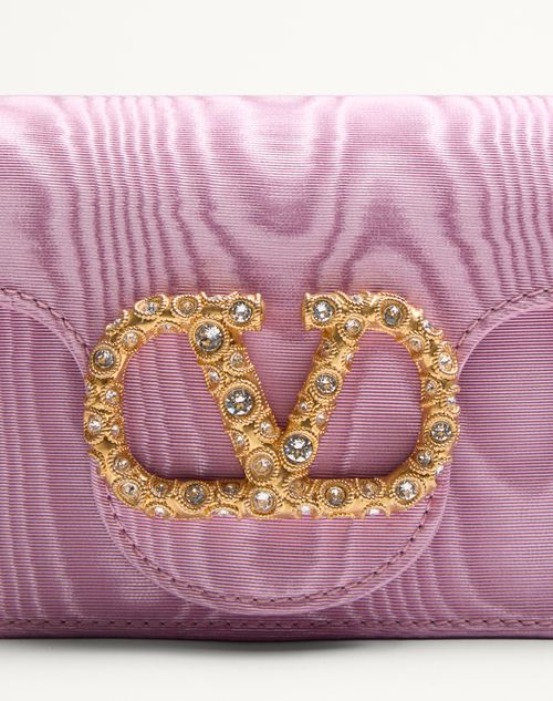 Valentino Garavani - Valentino Garavani Locò Moiré Fabric Clutch With Jewel Logo - Rhododendron/crystal - Woman - Clutches