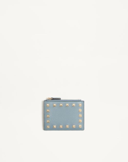 Valentino Garavani - Rockstud Grainy Calfskin Cardholder With Zip - Stone - Woman - Wallets And Small Leather Goods