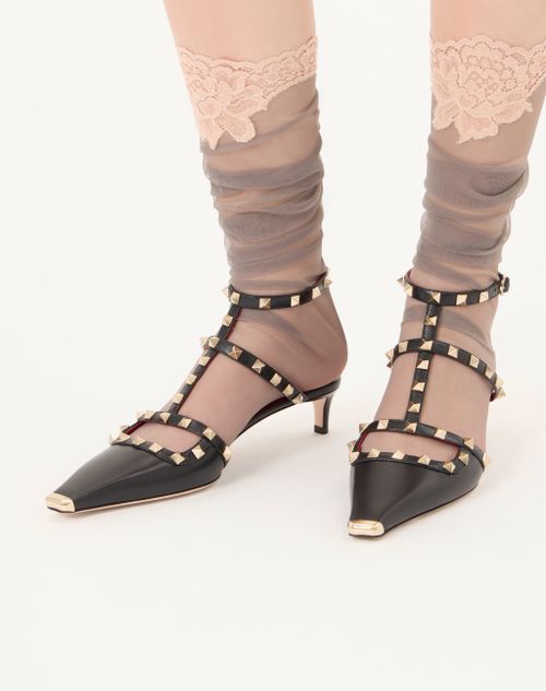 Valentino Garavani - Rockstud Court Shoes In Kid Leather 40mm - Black - Woman - Pumps And Slingbacks