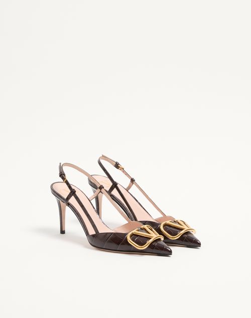 Valentino Garavani - Vlogo Signature Slingback Pumps In 80mm Printed Calfskin - Oak Brown - Woman - Pumps