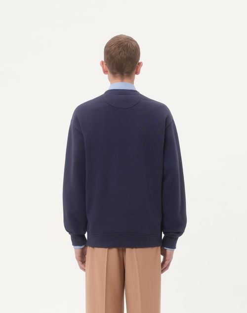 Valentino - Sudadera De Algodón Con Parche Vg - Azul - Hombre - Camisetas Y Sudaderas