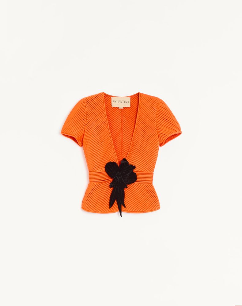 Valentino Women's Orange/Black Embroidered Tulle Illusion Jacket Woman 44