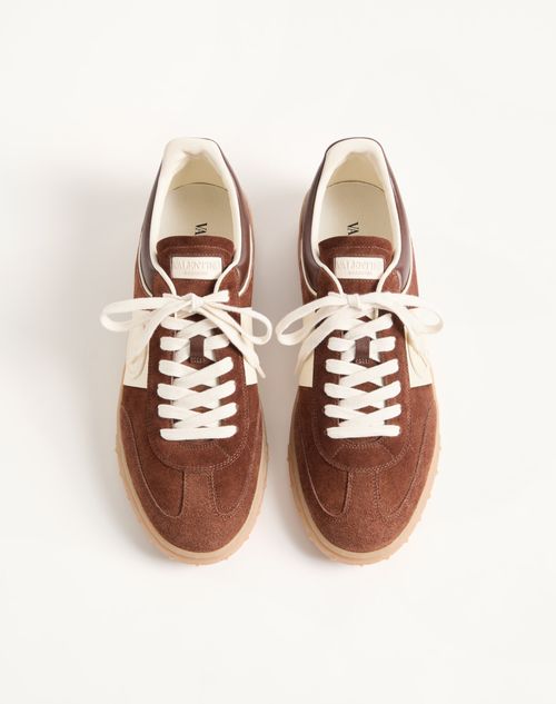 Valentino Garavani - Upvillage Low Top Trainer In Split Leather And Calfskin Nappa Leather - Brown/ivory - Man - Trainers