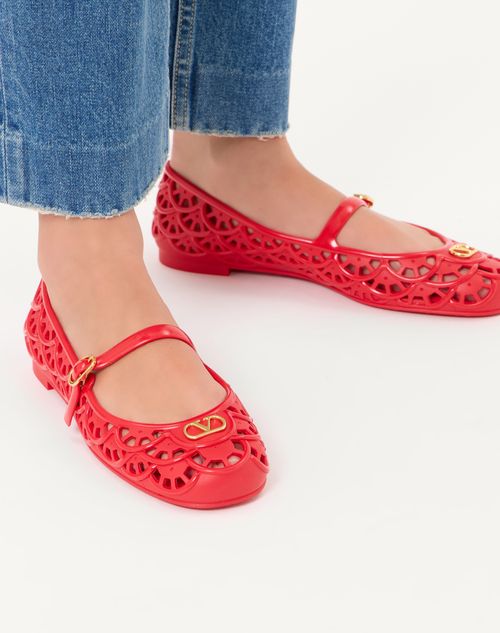 Valentino Garavani - Ondette Rubber Ballerina With Scallop Pattern 05mm - Coral - Woman - Ballerinas