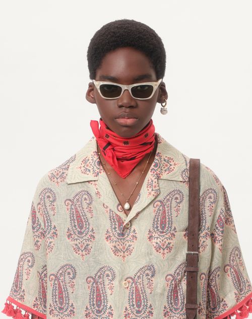 Valentino - Lightweight Linen Bowling Shirt With Voyage Imaginaire Print - Multicolor - Man - Shirts