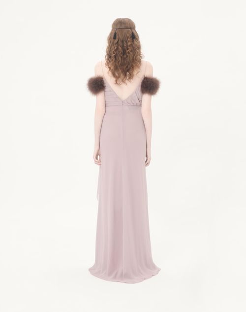 Valentino - Long Dress In Light Georgette With Feathers - Lilac - Woman - Gowns