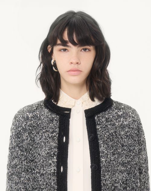 Valentino - Linen And Lurex Knitted Jacket - Black/ivory - Woman - Jackets And Blazers