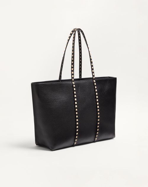 Valentino Garavani - Valentino Garavani Rockstud Shopping Bag In Grainy Calfskin - Black - Woman - Totes