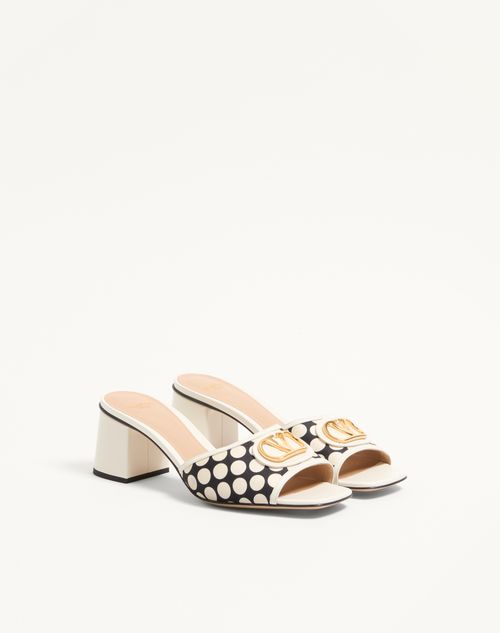 Valentino Garavani - Vlogo Signature Slide Sandal In Plus De Pois Fabric 60mm - Black/ivory - Woman - Sandals