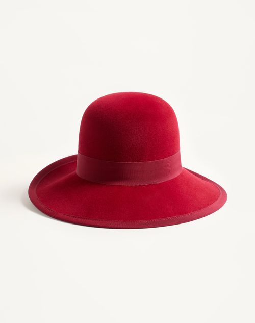 Valentino Garavani - Vlogo Signature Hat In Lapin Fabric - Cherry Red - Woman - Hats And Gloves