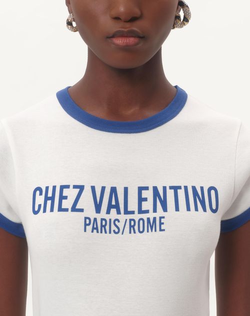 Valentino - Jersey Cotton T-shirt - Ivory/electric Blue - Woman - T-shirts And Sweatshirts