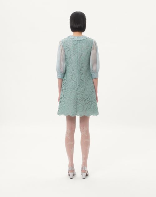 Valentino - Short Dress In Heavy Lace - Azure - Woman - Dresses