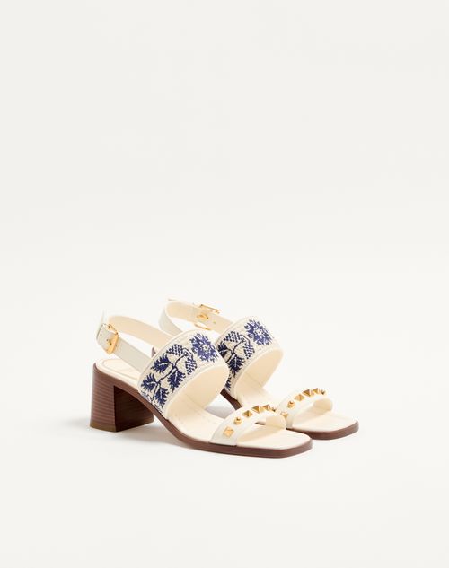 Valentino Garavani - Plaster Caster Sandal In Calfskin With Grape Embroidery 60mm - Ivory/natural/blue - Woman - Sandals