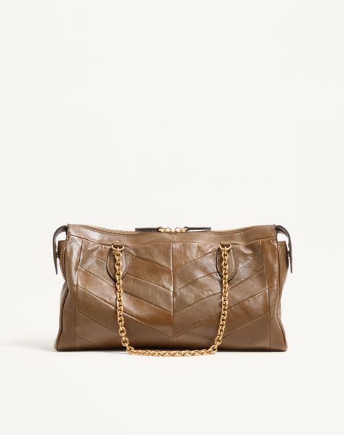 Valentino Garavani - Valentino Garavani Panthea Shoulder Bag In Nappa Leather With Chevron Pattern - Tundra - Woman - Shoulder Bags