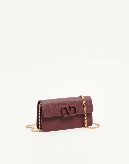 Valentino Garavani - Vlogo Signature Grainy Calfskin Wallet With Chain - Maroon - Woman - Wallets And Small Leather Goods