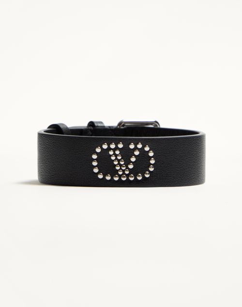 Valentino Garavani - Valentino Garavani Vlogo Signature Leather And Metal Bracelet - Black - Man - Jewelry