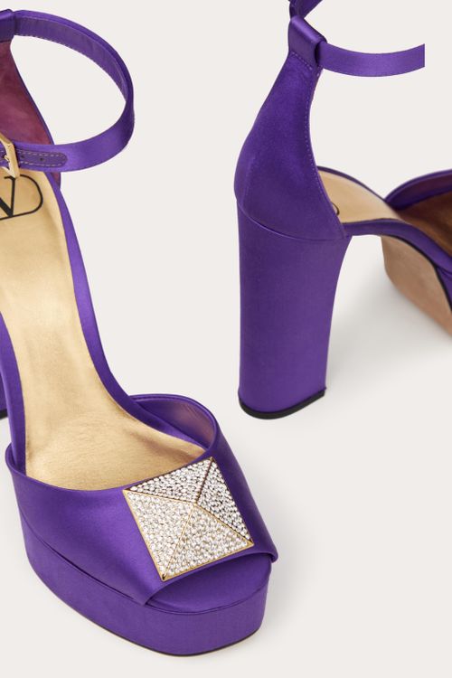Valentino Garavani - ワンスタッズ X クリスタル オープントゥ サテン プラットフォームパンプス 120mm - エレクトリックバイオレット/クリスタル - ウィメンズ - パンプス