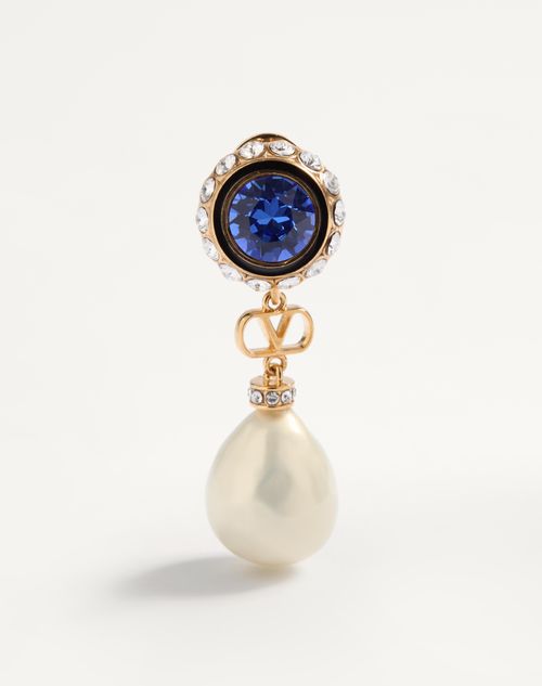 Valentino Garavani - Vlogo Signature Earrings In Metal, Enamel, Pearls And Crystals - Gold/cream - Woman - Jewelry