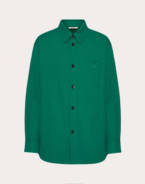 Shop Valentino Stretch Cotton Canvas Shirt Jacket With Rubberised V Detail In Basil Green